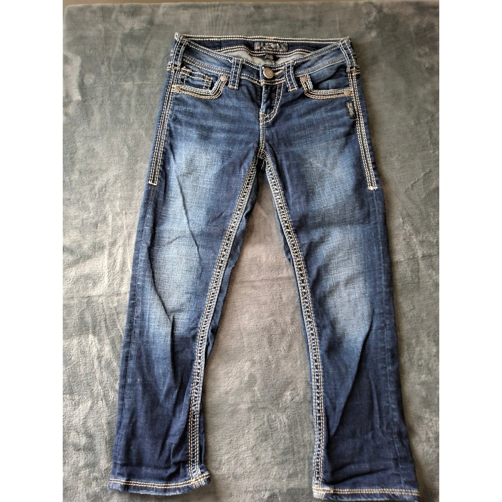 Silver‎ Jeans Co Aiko Capri Womens 25 Dark Wash Contrast Stitch Denim Blue Jeans